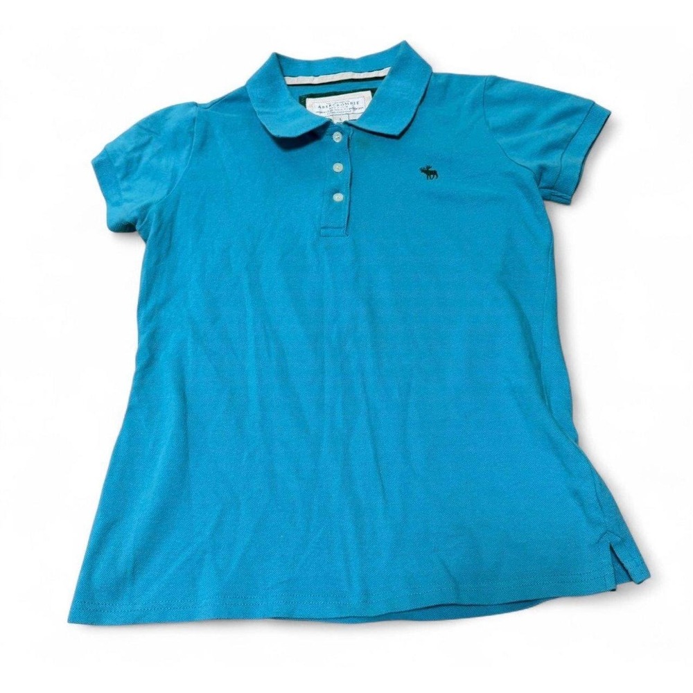 Abercrombie & Fitch Women's Large Blue Teal Moose Logo Polo Shirt Y2K